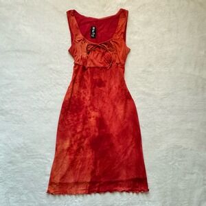 All That Jazz Vintage Orange Tie-Dye Sleeveless Micro mesh Lined Dress SZ Small